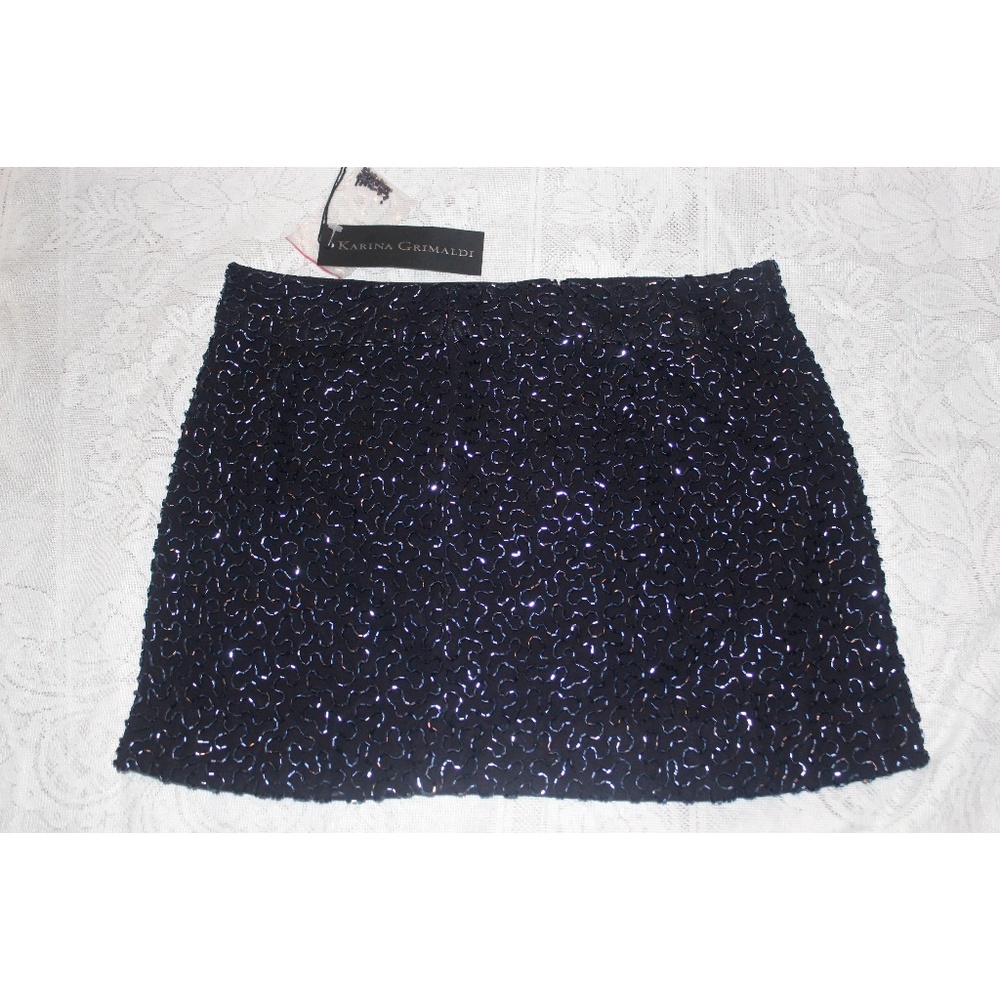 NWT Karina Grimaldi beaded silk mini skirt Blue s